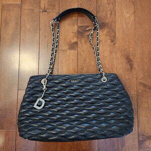 DKNY black lambskin leather shoulder bag